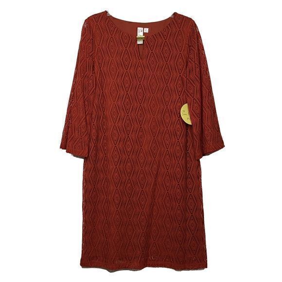 Emma & Michele NWT Orange Lined All Over Eyelet Mesh Quarter Sleeve Dress Size L - Picture 8 of 8